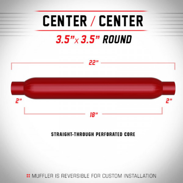 MagnaFlow Muffler Red Pack Series Glasspack 3in Rd 18in Body Length 2in/2in Inlet/Outlet